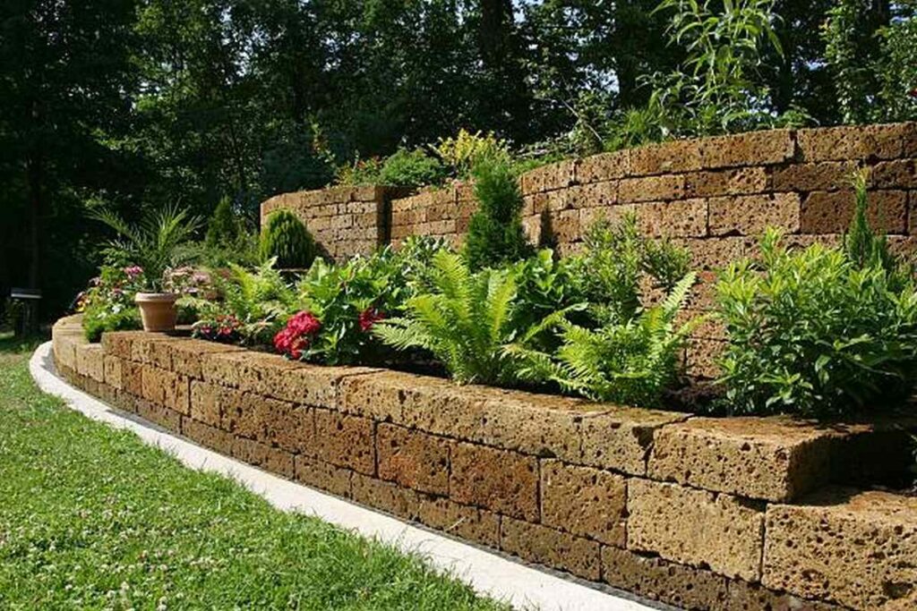 planted stone wall
